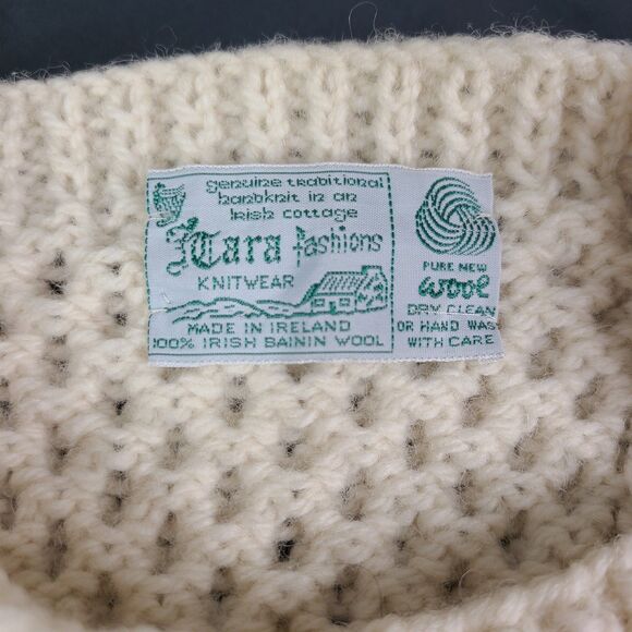 Vintage Irish Wool Hand Knit Womens S? Cable Fisherman Cardigan Ivory Ireland - Picture 2 of 10